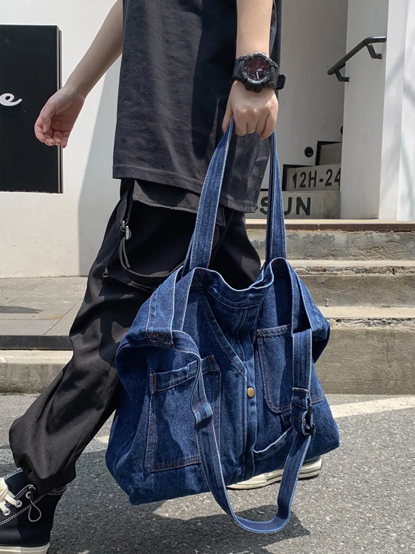 1PC Men's tote bag with zipper closure, fashionable and versatile, simple and large capacity, suitable for daily commuting, outdoor travel, business trips, shopping, suitable for students, campus, men's tote bag
