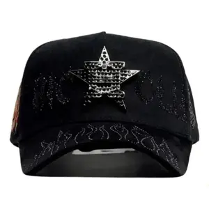 Viral Gothic Fire Skeleton Embroidery Truck Cap Rich Club Sparkle Star Rhinestone Hat Men Women Street Style