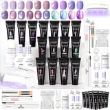 SAVILAND 36-Color Poly Gel Nail Kit - All-in-1 Manicure Nail Care Extension Set with Mini UV Lamp, Slip Solution for Gentle Sensitive Skin Home DIY & Selfcare Gift Summervibes,familyfun