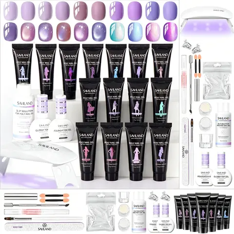 SAVILAND 36-Color Poly Gel Nail Kit - All-in-1 Manicure Nail Care Extension Set with Mini UV Lamp, Slip Solution for Gentle Sensitive Skin Home DIY & Selfcare Gift Summervibes,familyfun