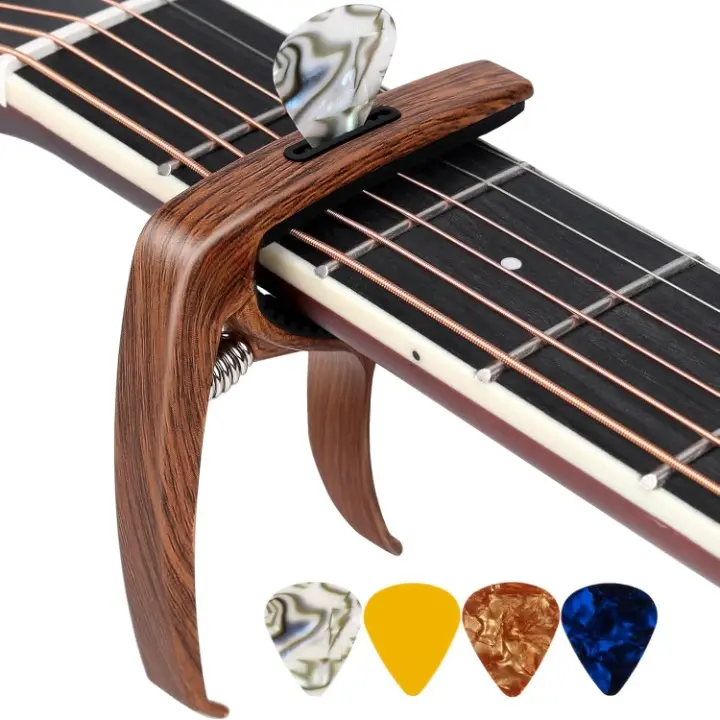 3-in-1 Compact Guitar Capo Pack - Multifunctional Musical Accessory with Steel Spring, Pick Holder, 4 Picks; Portable for Acoustic, Electric Guitars, Ukuleles, Guitar Pack