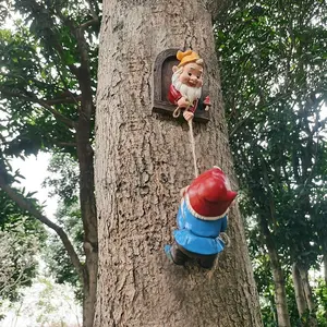2-Piece Set Fantasy Dwarf Climbing Tree Statues, Garden Gnome Statue, Outdoor Garden Wall Decor, Exterior Decorative Statues, Resin Material, Perfect Mother's Day & Christmas Gift, Garden Accessories, Statues Figurines