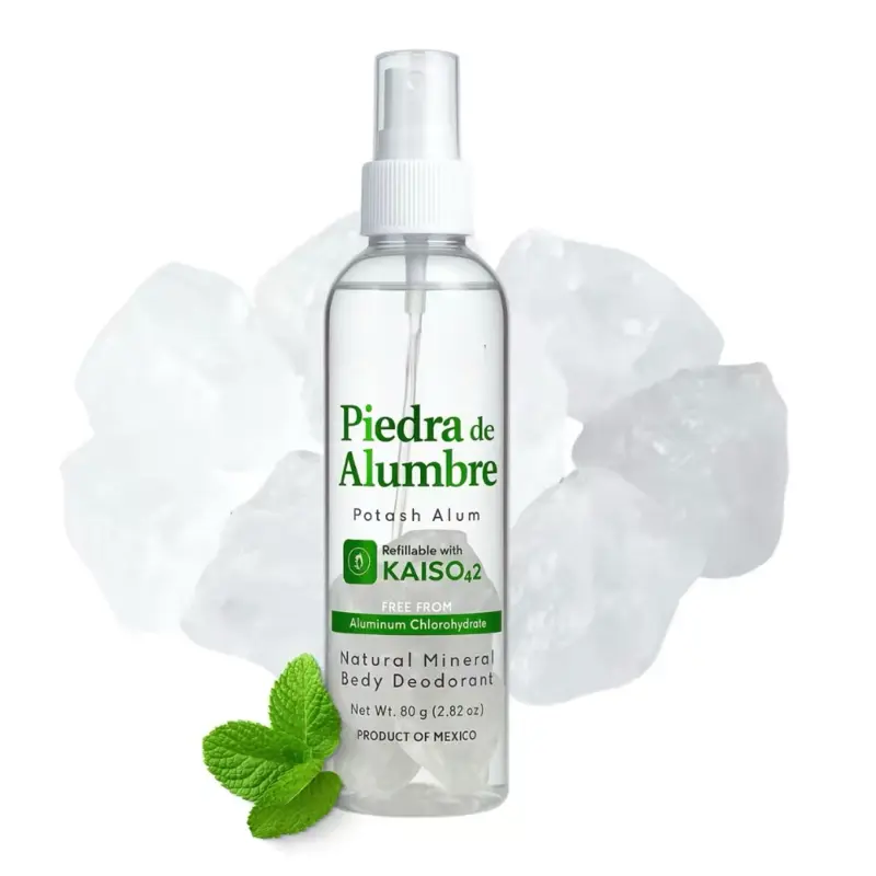 Whole Body Natural Crystal Piedra Alumbre Deodorant Spray – Refillable 80g (2.82oz) Potash Alum Mist for Women, Men & Teens – With Real Alum Stones – Aluminum-Free, Long-Lasting & Gentle Daily Sensitive