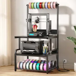 Homieasy 3D Printer Stand with Charging Station, Heavy Duty 4-Tier Rolling Printer Table with Filament Storage for Home Office/ Workshop