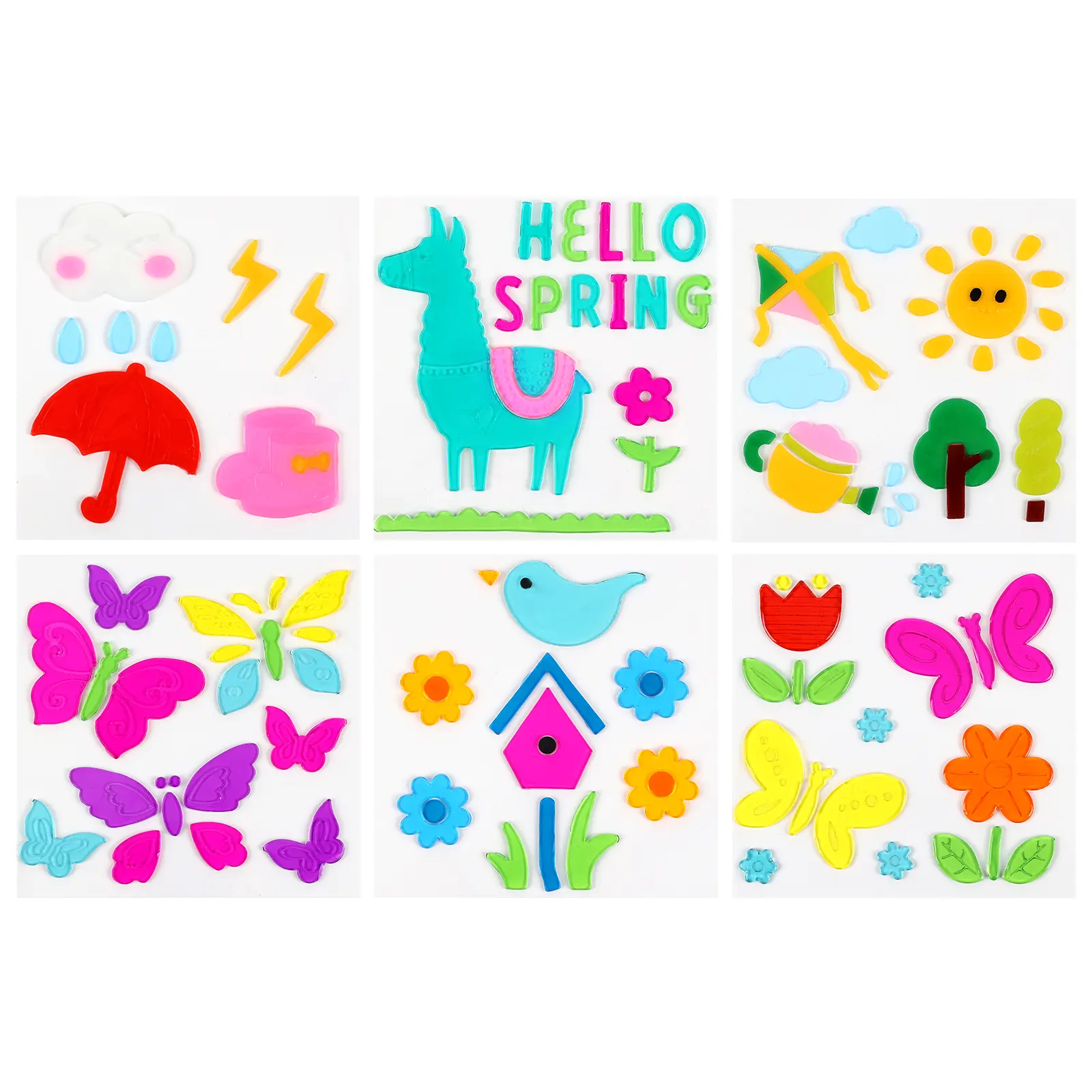 6Pcs 11 in Spring Bloom Leaf Window Gel Clings Set - Aesthetic Double-Sided Jelly Stickers for Glass, Mirror, Home Decor, No Glue, Reusability Feature (Home Supplies Decorative Stickers)