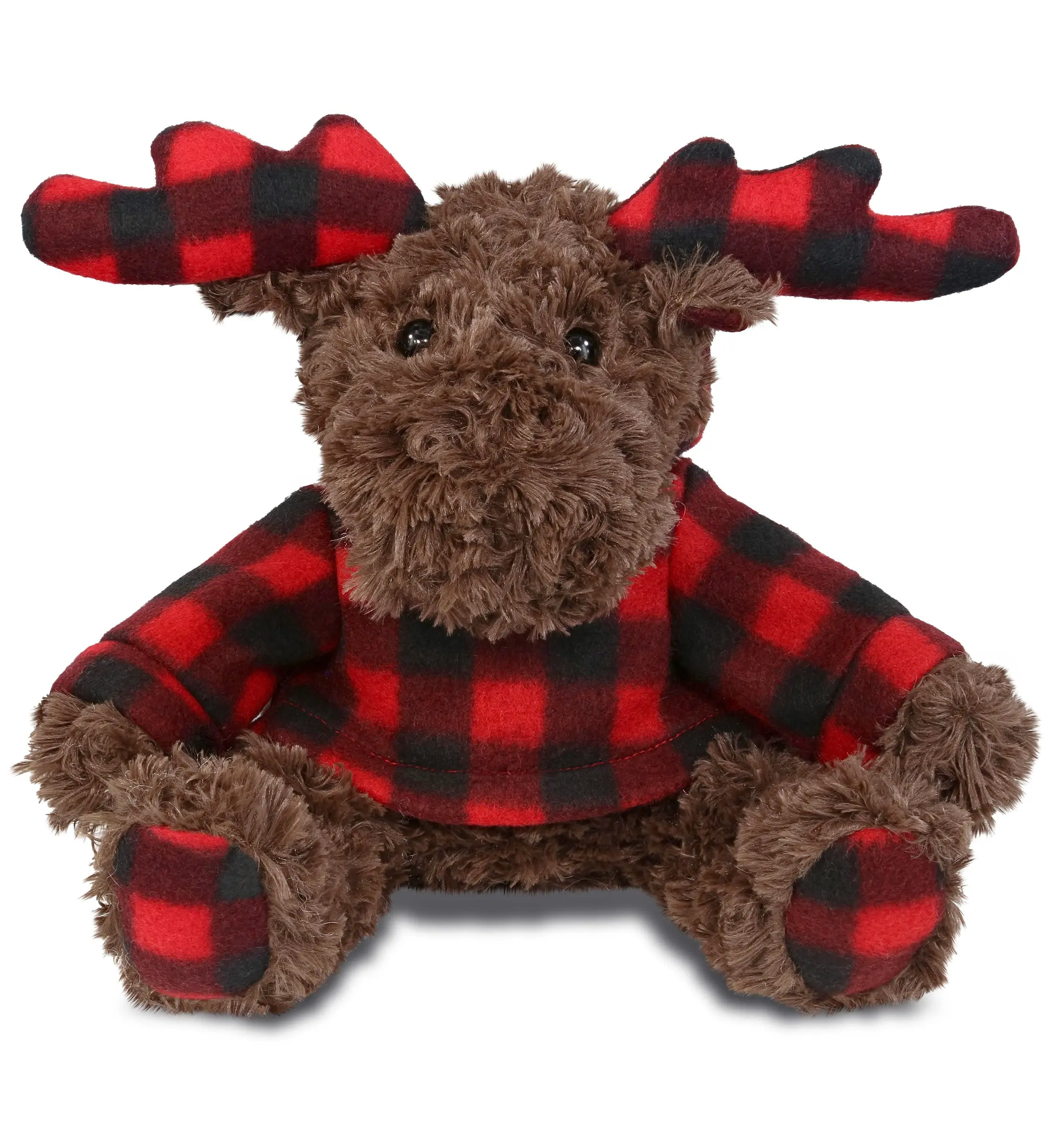 DOLLIBU Plaid Curly Moose Hooded Stuffed Animal - Super Soft Plush Doll, Huggable Collectible, Stuffed Animal Gift, Plaid Design Toy for Collectors