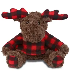 DOLLIBU Plaid Curly Moose Hooded Stuffed Animal - Super Soft Plush Doll, Huggable Collectible, Stuffed Animal Gift, Plaid Design Toy for Collectors