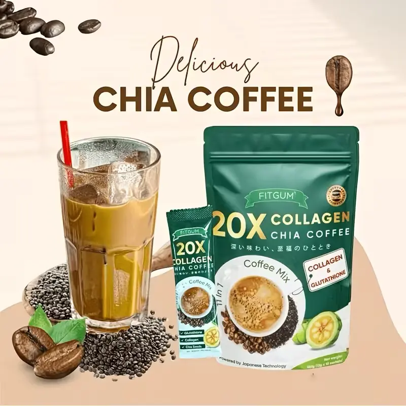 10/20 Sachets 11-in-1 Collagen Chia Coffee Blend, Sugar-Free Instant Coffee Mix with Goji Berry, 12g Single-Serve Packets