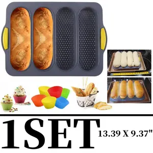 1 SET Silicone Baguette Pan - Non-Stick French Bread Baking Mold, 3-Wave Loaf Bake Tray for Subs, Hoagies, Hotdogs - Heat Resistant Baking Tools, Kitchen Accessories - Perfect for Christmas, Halloween, Thanksgiving