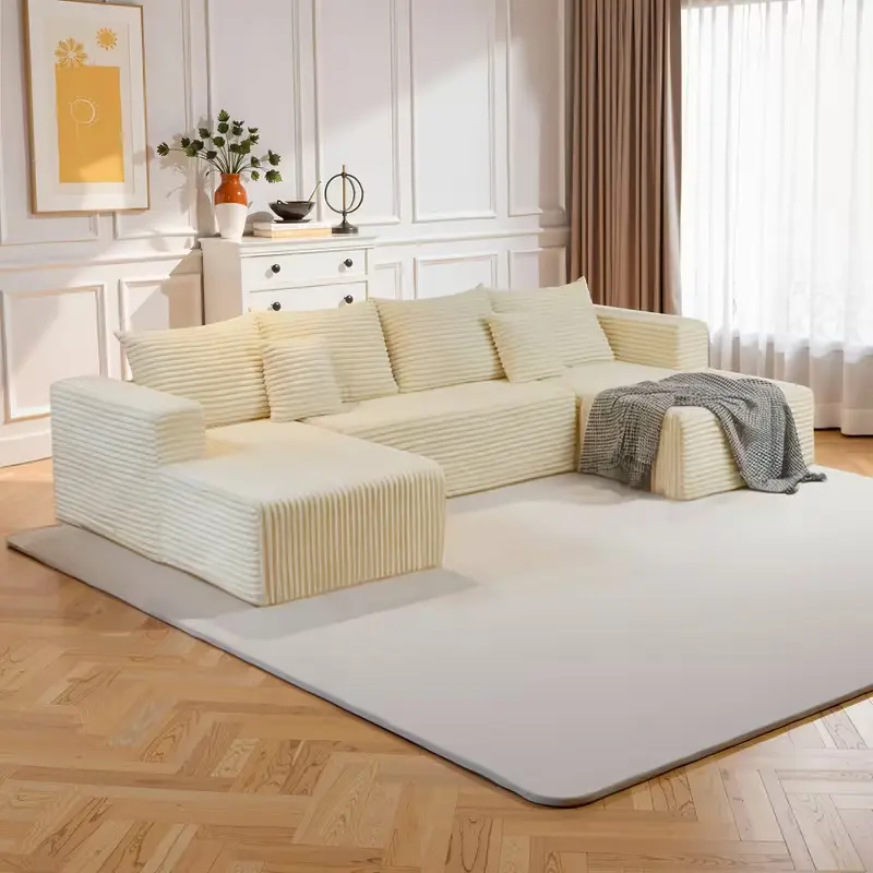 Beige U-shaped boneless sofa