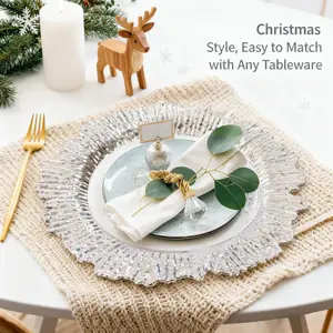 24 Pcs Antique Charger Plates Bulk Round Plastic Dinner Plate Embossed Rim Server Plate Decorative Chargers Floral Plates for Dinner Parties Wedding,13 Inch (Rose Gold/White/Red/Black/Silver)