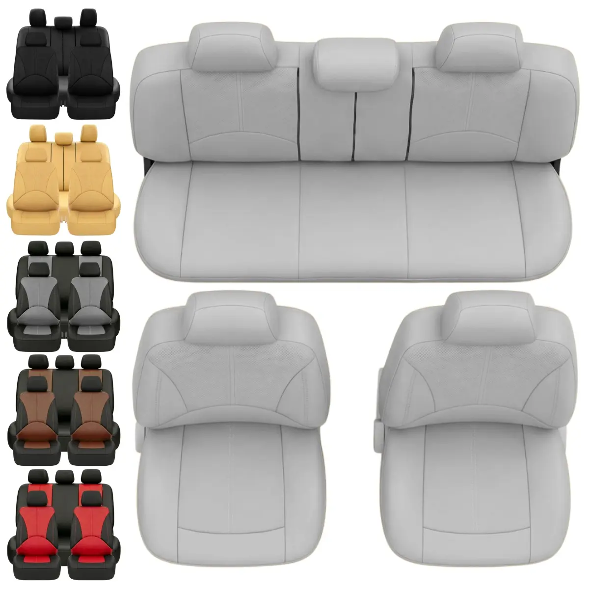 Car Seat Covers PU Leather, Full Set Front + Rear Cushion Breathable Non-Slip Easy Installation Protector Pad Mat, 5 Seats Covers / 2 Front Seats Covers, Universal Fits for 4 Door 2 Row 5 Seats Car Sedan Interior Decoration Accessories