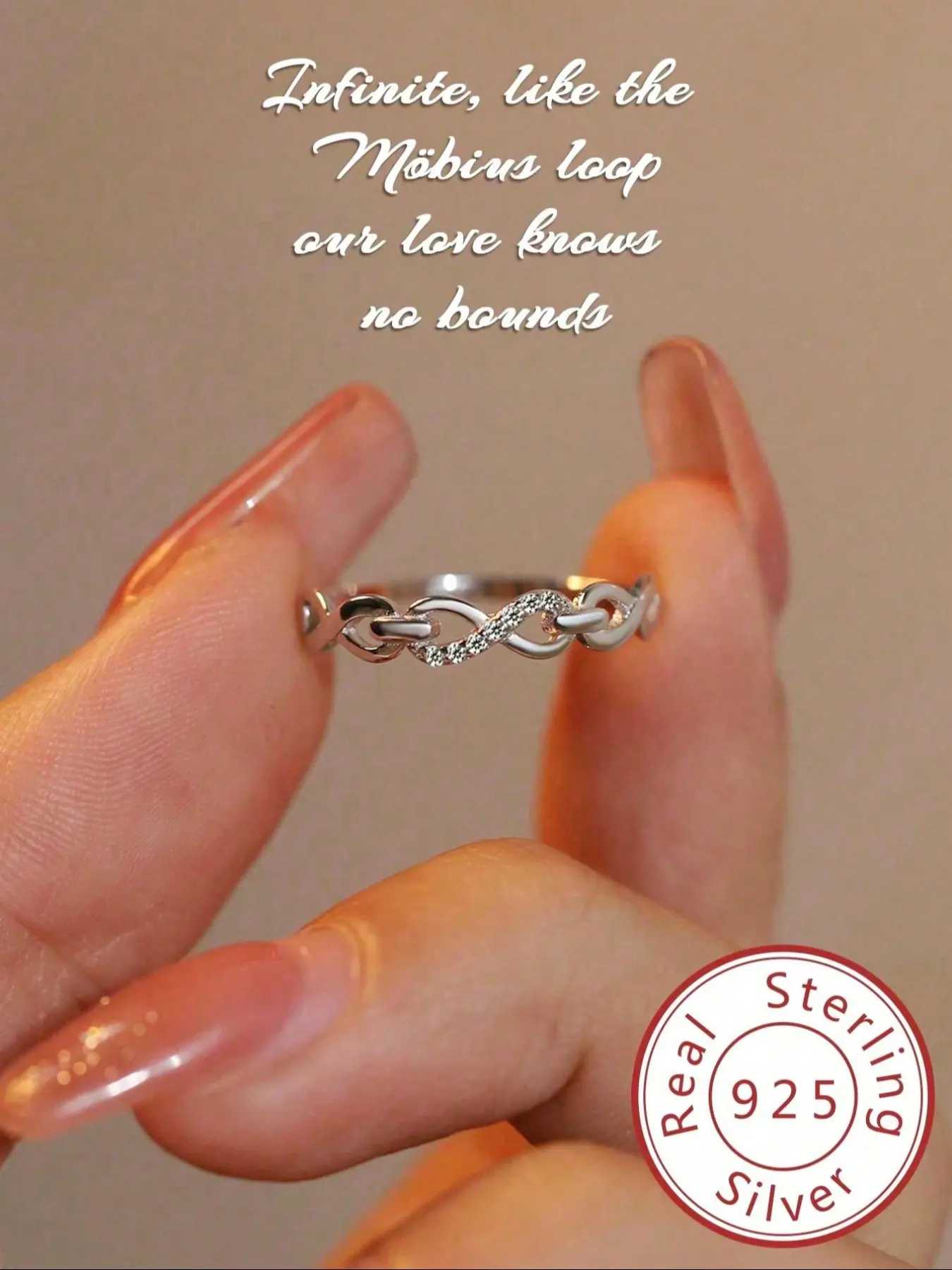 925 Sterling Silver Infinity Ring ∞ with Zircon ✨ Japanese Wabi-Sabi Inspired Casual Ring | Office-to-Date Perfection Ring Jewelry