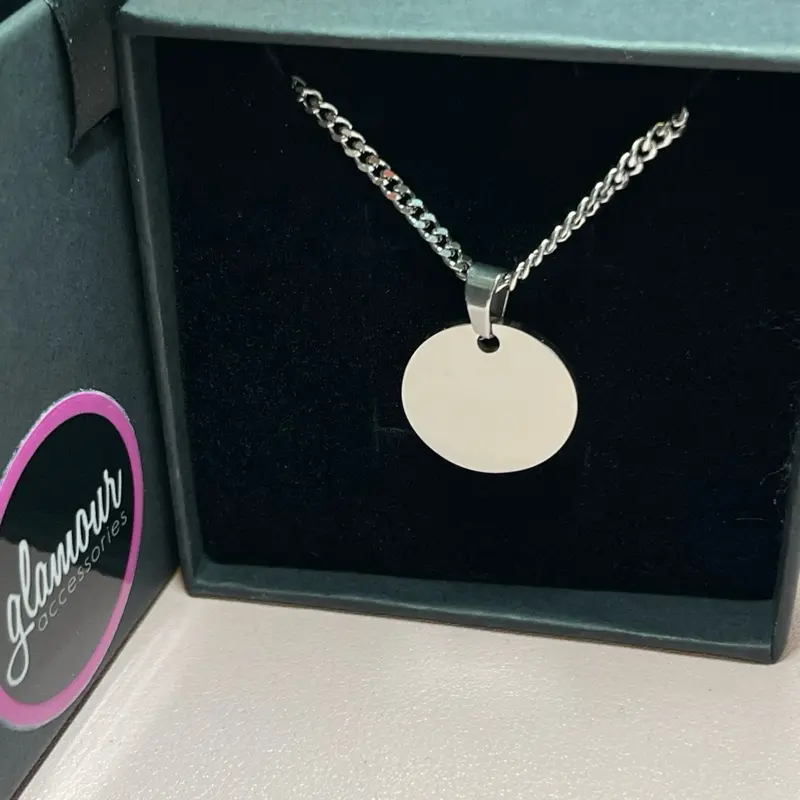 Steel Personalized round charm necklace