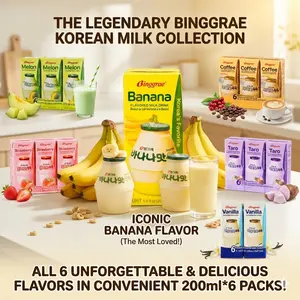 Binggrae Korean Flavored Milk Drink, Iconic Banana Milk & Assorted Flavors (Melon, Strawberry, Coffee, Taro, Vanilla), 6.76fl oz x 6 Packs - Authentic Smooth & Creamy Taste