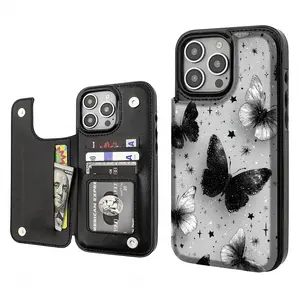 Insect Butterfly Pattern Phone Cases Compatible For With iphone 17 16 15 14 13 12 PRO PLUS MAX AIR PU Black Brown Pink Durable Flip High quality Leather Credit Card Bag Holder Mother Gift Wallet Shockproof Anti-Drop Full Protection Shell Cover