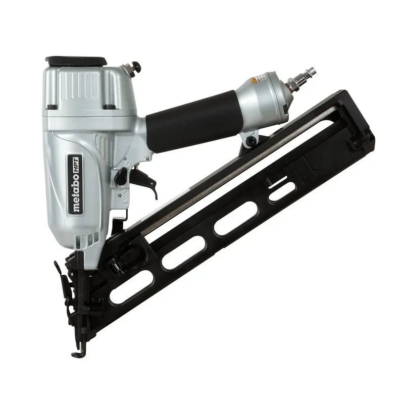 Hitachi 15 Gauge Angled Pneumatic Finish Nailgun Kit, 2-1/2 in. Fastener Capacity, Silver Body with Air Duster and Case, Safety Glasses, Finishing Nails, Adhesive, 120 Psi, 1/4 In. Npt Male Plug, Pneumatic Type, 4.4 Lbs, Top 100 Recognized Brands