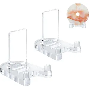 2 Pack Small Clear Acrylic Easel Plate Display Stand Adjustable Holder for 4" to 8" Platter Book Card Frame Picture Artwork Plaque