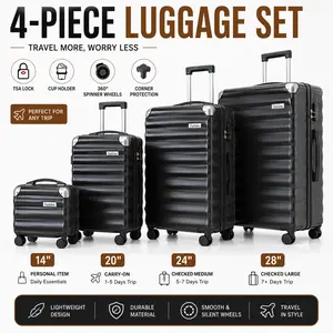 4-Piece Luggage Set with TSA Lock, Cup Holder Spring Break Travel Luggage Set summer travel essential Durable Travel Free Suitcase wheel hardshell