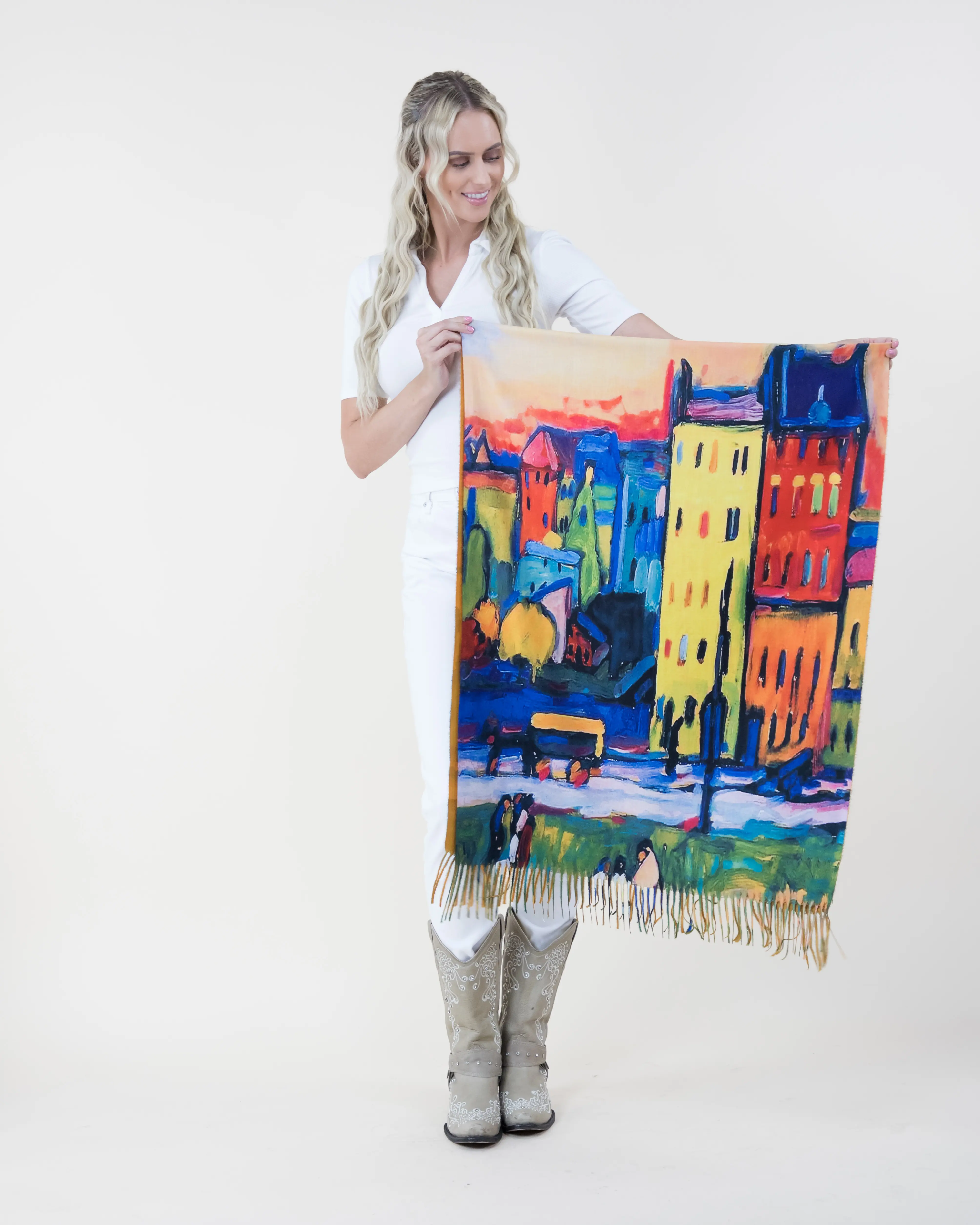 Artful Cityscape Vibe Wrap Shawl - 1 Size Scarf with Vibrant Apartment Art, Bold Abstract Cities Design, One Size