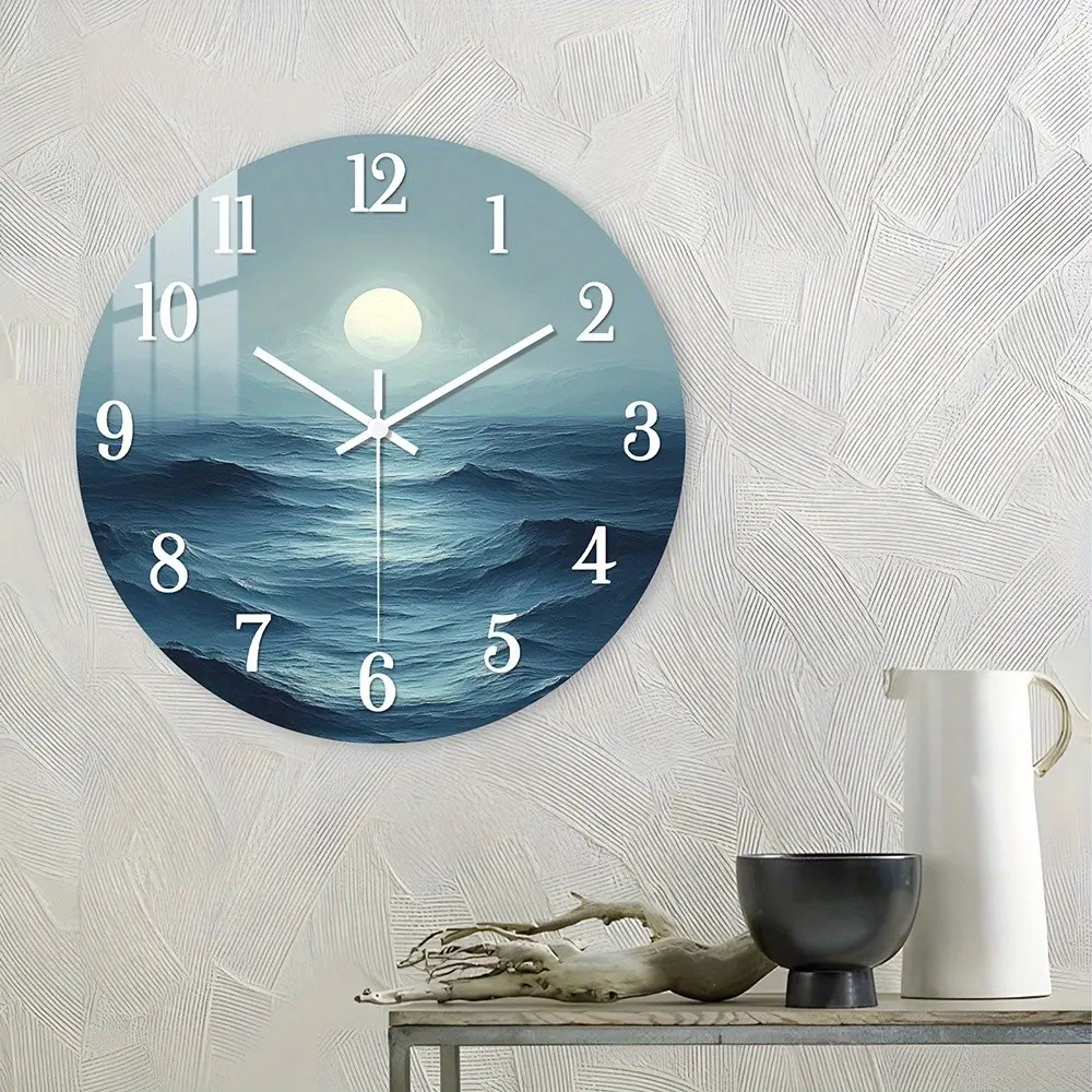 Acrylic Wall Clock, Moonlight Ocean Design, Silent Mechanism, Ideal for Living Room, Beach House Decor, Nautical Gift, Battery Operated, Wall Art Clock, Creative Decorative Clock, Analog Wall Clock