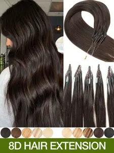 8D Nano Beads Hair Extensions, Micro Loop Human Hair Extensions, Seamless Invisible Mini Silicon Beads Easy to Install, Natural Straight Hair Perfect for Long Hair Lengthen, Glueless Straight Hair