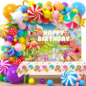 134Pcs Candyland Party Decorations Birthday Supplies Candyland Balloon Arch Backdrop Tablecloth Star Lollipop Foil Balloons Girl Boy Kid Christmas Sweet Candy Themed Birthday Party Decorations