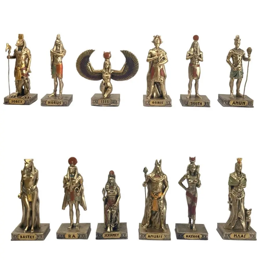 Egyptian 12 Deity Figurine Set - Decorative Egyptian Statues, Artificial Resin Statues, Desk & Home Office Decor, Ideal Gifts for Family & Friends