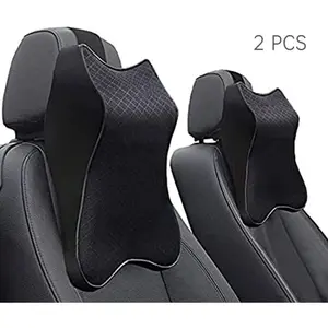 2 PCS 100% Pure Memory Foam Car Seat Headrest Neck Rest Cushion Ergonomic Soft Pillow for Pain Relief Breathable Removable Cover Durable Support