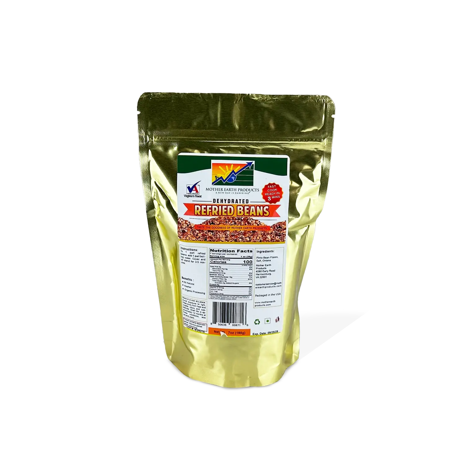 Dehydrated Refried Bean Mix – Non-GMO, High Protein, Fast Cooking, Perfect for Tacos, Burritos, and Emergency Food Storage, USA-Based, Kosher Beans