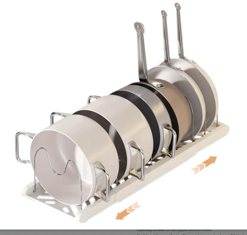 Pot Rack -Expandable Pan Organizer for Cabinet,Pot Lid Holder with 7 Adjustable Compartment for Kitchen Cabinet Cookware Baking Frying Rack,Apricot