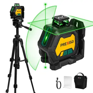 PREXISO 360 Laser Level with Tripod & 2 Plumb Dots - IP54 Rechargeable Point Cross Laser Level Self-Leveling- Lazer Leveler Tool 3 Brightness Settings, Plumb Spot Lazer Level for Construction, Ceiling