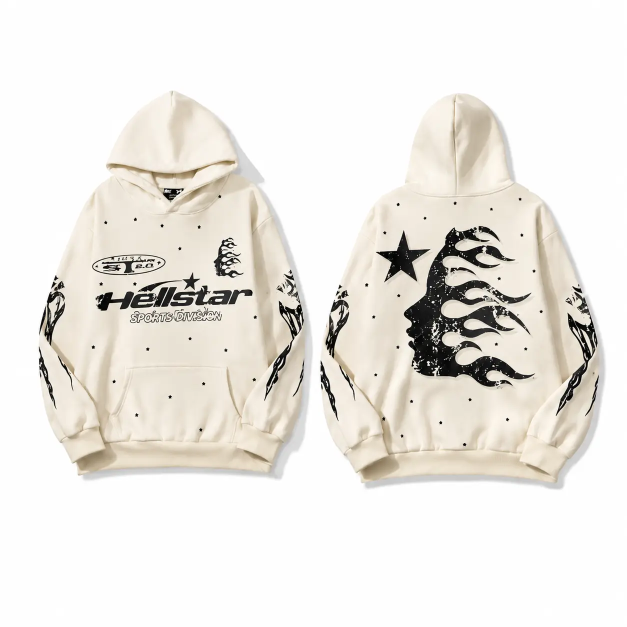 Hell Star Fashion Hoodie 2026 – Unisex Loose-Fit Long Sleeve Pullover, Warm Lightweight Breathable Streetwear Sportswear | Cream.