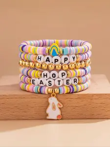 Fashion Easter Bunny Egg Pendant Bracelet Set, Beaded Bracelet, Clay Bead Bracelets, Colorful Soft Clay Letter Beads, Casual Daily Wear Jewelry Gift for All Seasons