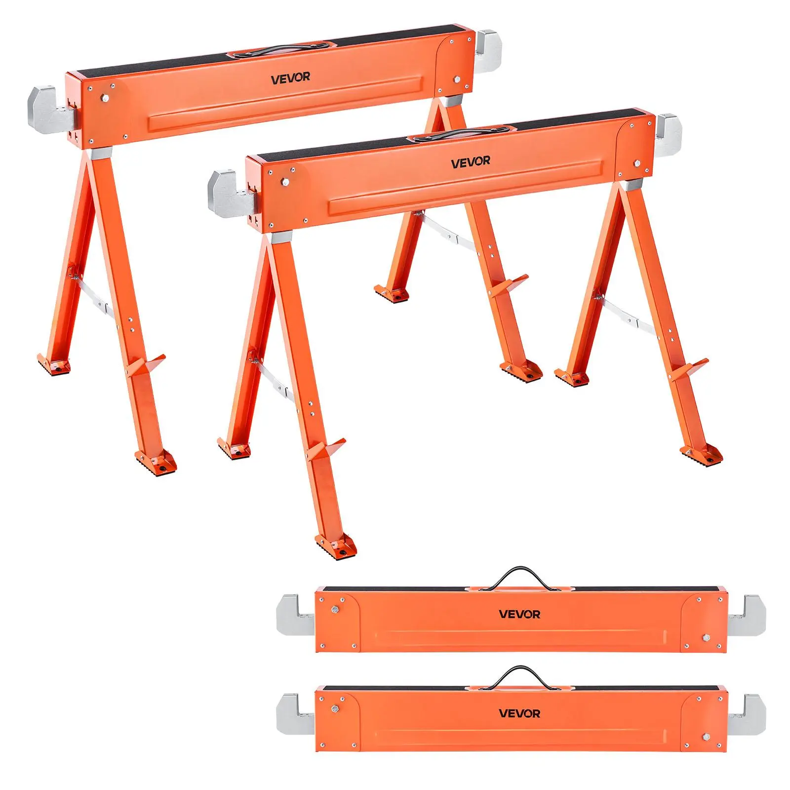 【summerfinds】VEVOR Saw Horses, 2 Pack Folding Work Horses, 1323 lbs Load Capacity Sawhorse with Heavy Duty Legs, All-Metal Portable Saw Horse with Non-Slip Foot Pads, for Woodworking, Carpenters & Contractors