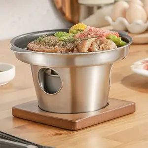 3 counts Stainless Steel Mini Hot Pot | Portable Tabletop Stove for Solo Dining, Camping & Home Use,Solo Hot Pot with Wooden for Home & OutdoorBase, Multifunctional Hot Pot, Portable Cooktop