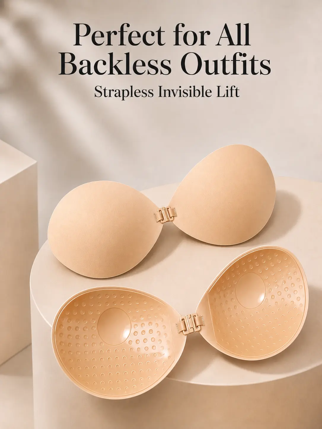 Sticky Bra for Women, Breathable Adhesive Strapless Backless Bra with Front Clasp, Invisible Push Up Silicone Bra Pads, Reusable Washable Bra Inserts for Low Cut Dresses, Wedding Gowns,Summer Tops & Everyday Wear