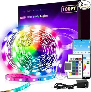 100ft LED Strip Lights 2 Rolls x 50ft, Bluetooth+IR RGB Color Changing LED Lighting, Smart APP Music Sync for Bedroom, Room, Party,Festival Home Decor