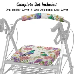 Floral Bird Pattern Walker Aid Seat Covers Set for Seniors Washable Rollator Cover Universal Rollator Walker Accessories Dustproof Seat and Backrest Cover for Rollators