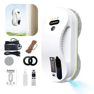 PuRuikai Smart Window Cleaning Robot with Auto Spray, 5600Pa Strong Suction, Anti-Fall Safety Lanyard, Automatic Edge Detection for Streak-Free Cleaning on High-Rise Windows & Glass Surfaces