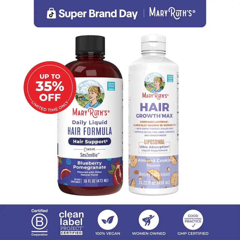 MaryRuth’s Advanced Hair Care Bundle – Daily Liquid Hair Formula 16 oz & Hair Growth Max Liposomal 15.22 oz