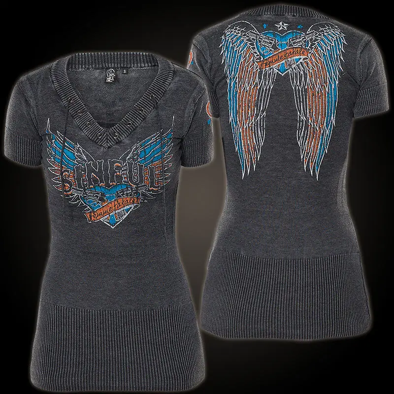 Sinful by Affliction Women's Casual Cotton Short-Sleeve Printed Sweater Dress, Isla
