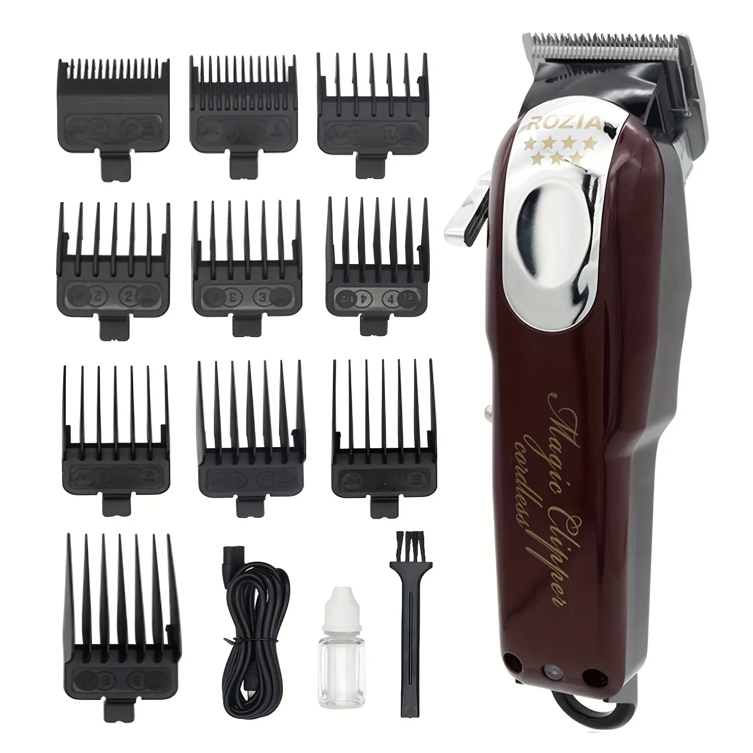 Professional Hair Trimmer with 10 Guide Combs Comb Guide Cleaning Brush & USB Charging Cable for Stylist Hairdressers Hair Cutting Kits Hair Grooming Kit Haircut