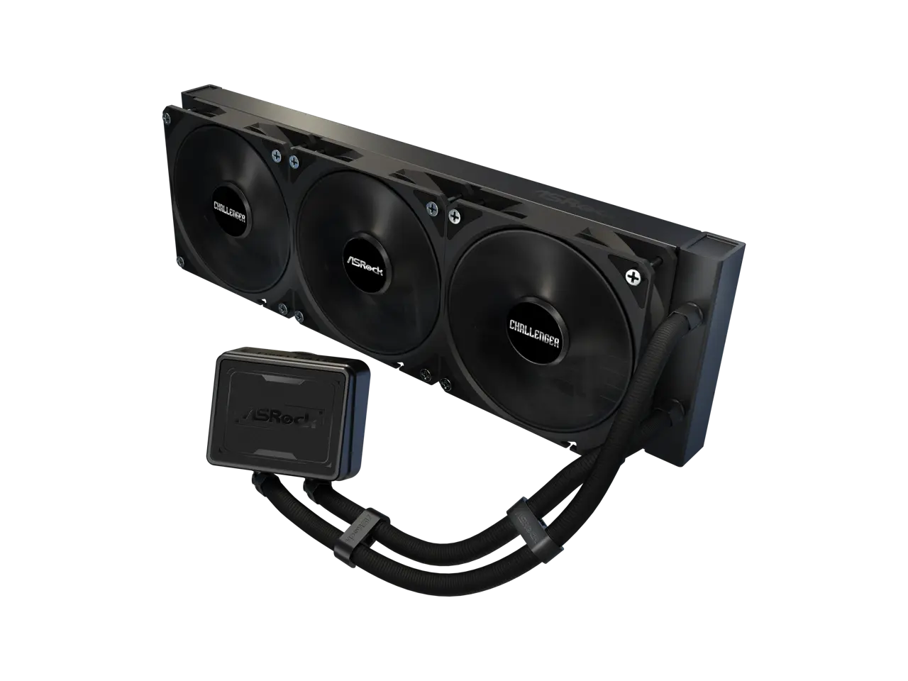 ASRock AIO Challenger Pure 360 27mm radiator, sleek-black waterblock w/o display and LED, none-LED black fan, black version