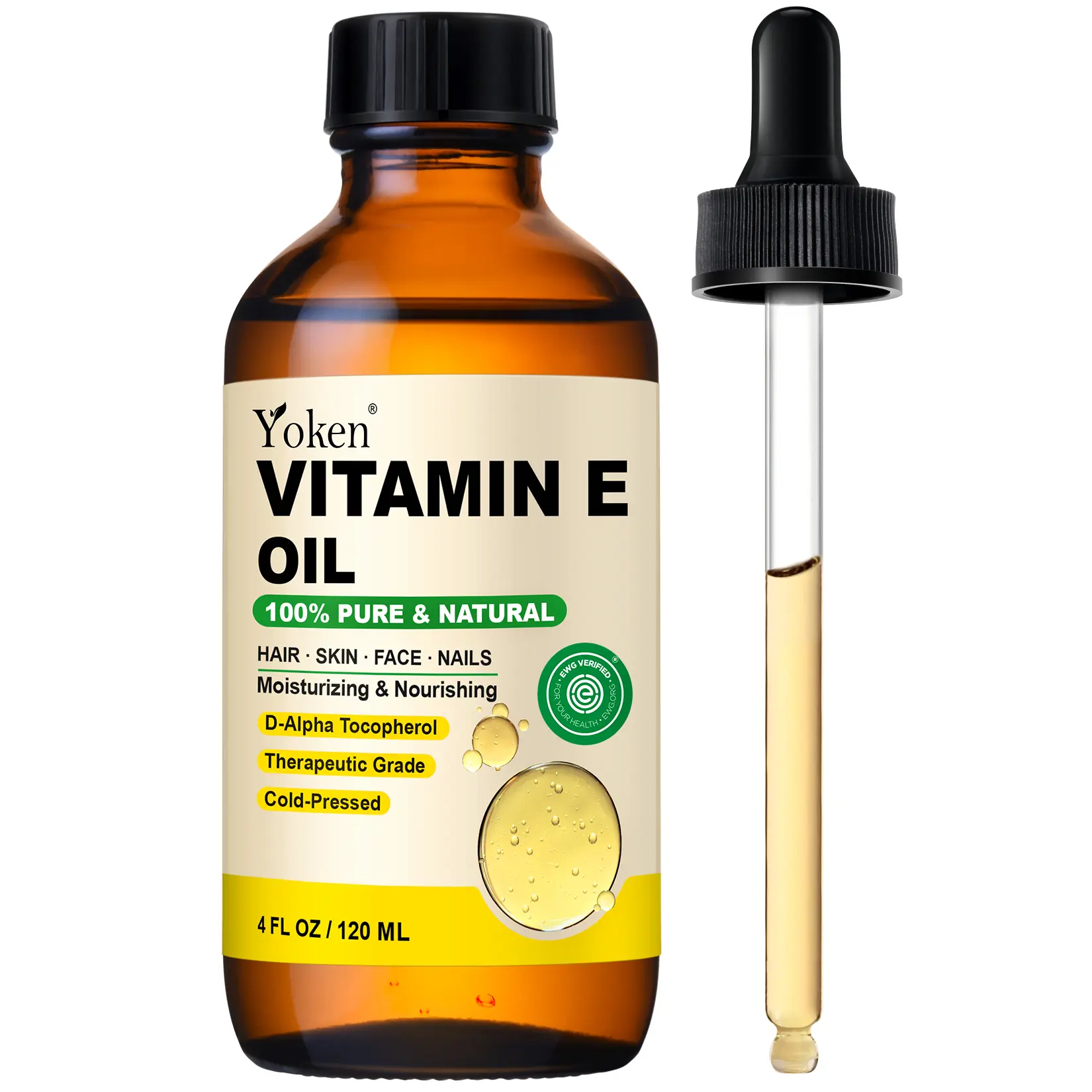 Yoken Vitamin E Oil for Skin Glass Bottle Vitamine Body oils for Face | Pure D-Alpha Tocopherol Cold Pressed Liquid Nails Vit e Women Moisturizing Dry Skin Unscented Carrier Oil Hydrate Hexane Free