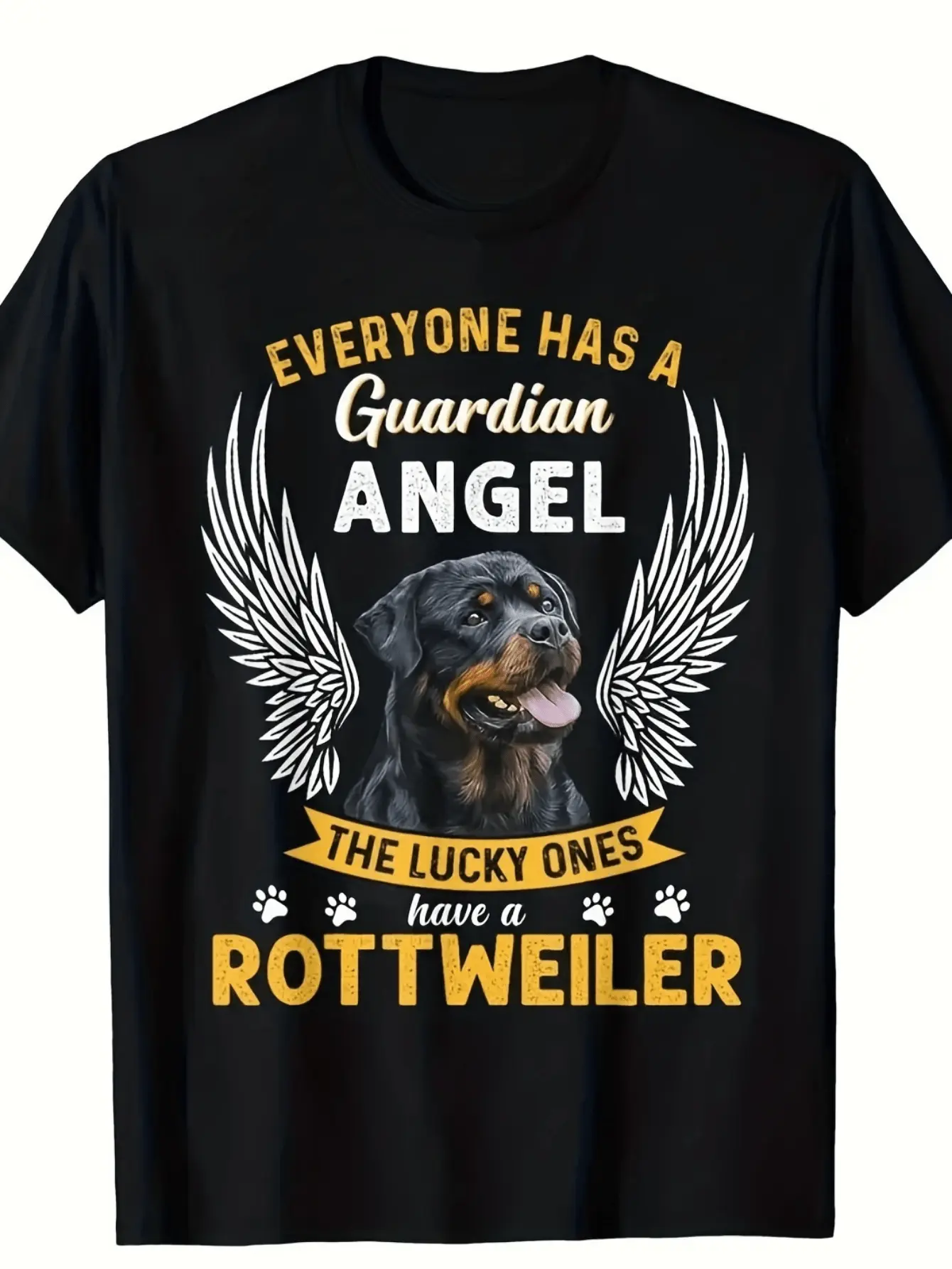Men'S Rottweiler Dog Lover T-Shirt - Guardian Ange unisex soft cotton short sleeve t shirt, vintage graphic casual tee for men women teens, perfect birthday holiday gift for camping travel gym daily street  wear