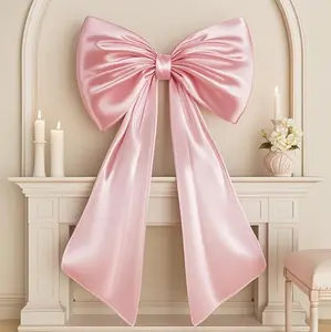 Large Pink Bow for Coquette Room Decor Satin Ribbon Tie Coquette Birthday Decorations Giant Pastel Pink Hanging Wall Decor for Ballerina Girl Just Want to Be One Gift Ornaments Ornaments