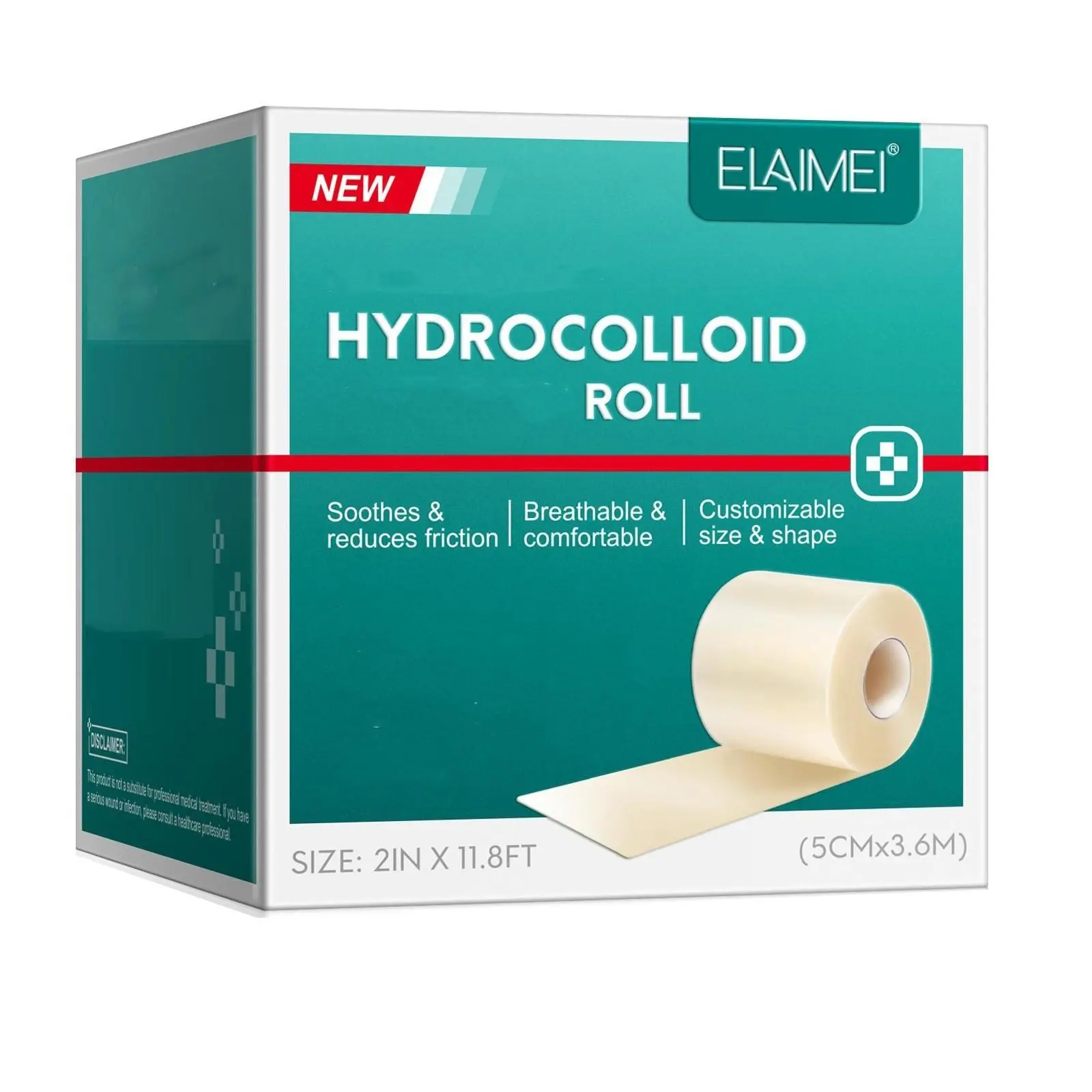 Elaimei Water Gel Tape Roll Adhesive Bandage Wrap 2inx11.8ft, Cut to Size, Extra Large Waterproof Hydrogel Bandage, Self-Adhesive, Soft and Flexible, Water Proof Bandages