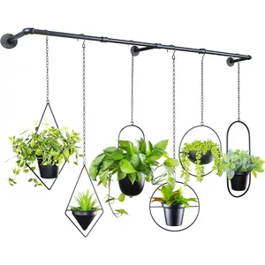 Metal Plant Hanger Indoor with 6 Hanging Chains, 69.5 Inch Black Hanging Planters Rod for Indoor Plants, Wall Hanging Plant Holder for Window, Ceiling(Hanging Planters Not Included)