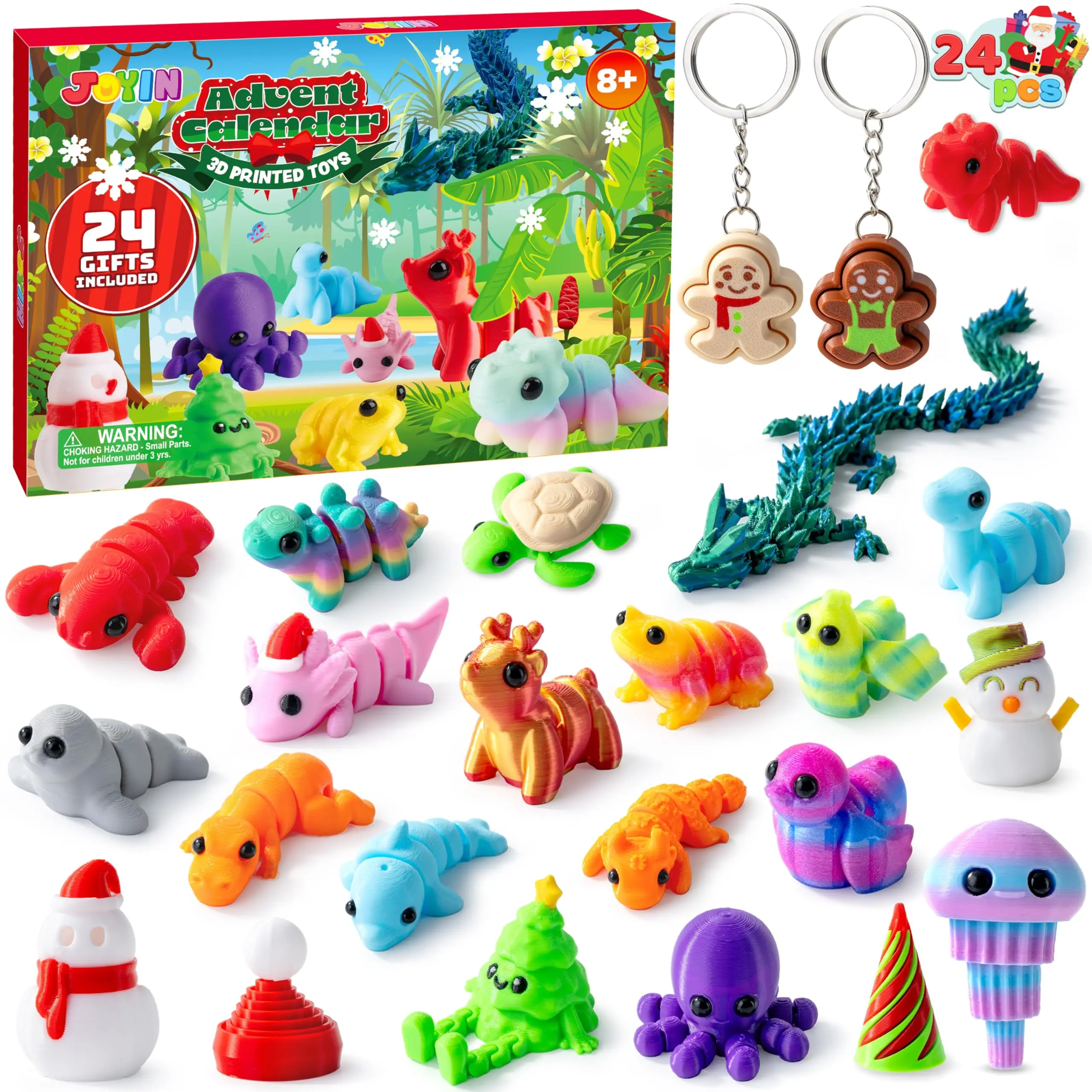 2025 Christmas Advent Calendar 3D Printed Toys, 24 Pcs 3D Printed Animal & Xmas Theme Toys, Christmas Countdown Calendar, Xmas Party Favors Supplies, Classroom Prizes, Fun Gifts for KidsValentine's Day Gifts for Kids